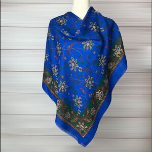NWOT Creation Francaise Vintage Big Square Royal Blue Floral Scarf Shawl Wrap